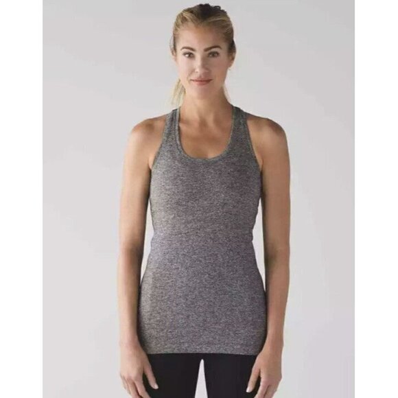 Lululemon Cool Racerback Heathered Gray/Black Tank Top - Picture 1 of 3